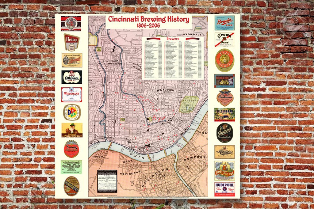 Cincinnati Brewing History map wall-hanging